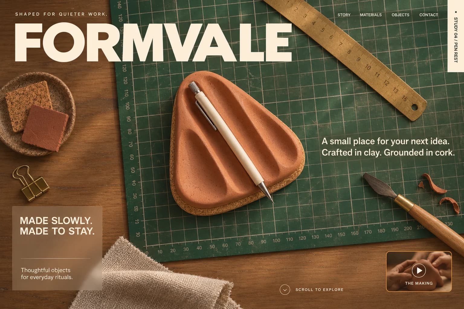 Terracotta and cork pen rest